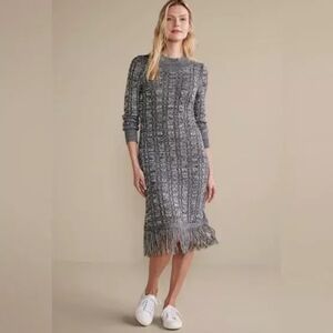 Soft Surroundings Petite Small Neve Gray Cable Knit Fringe Sweater Dress